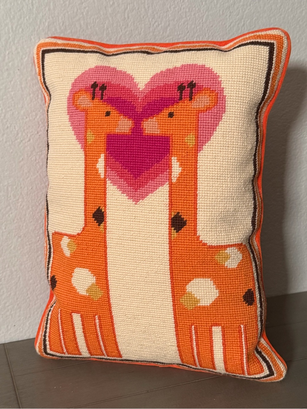 Jonathan Adler Giraffe Needlepoint Accent Pillow 11x15 velvet back cotton & wool